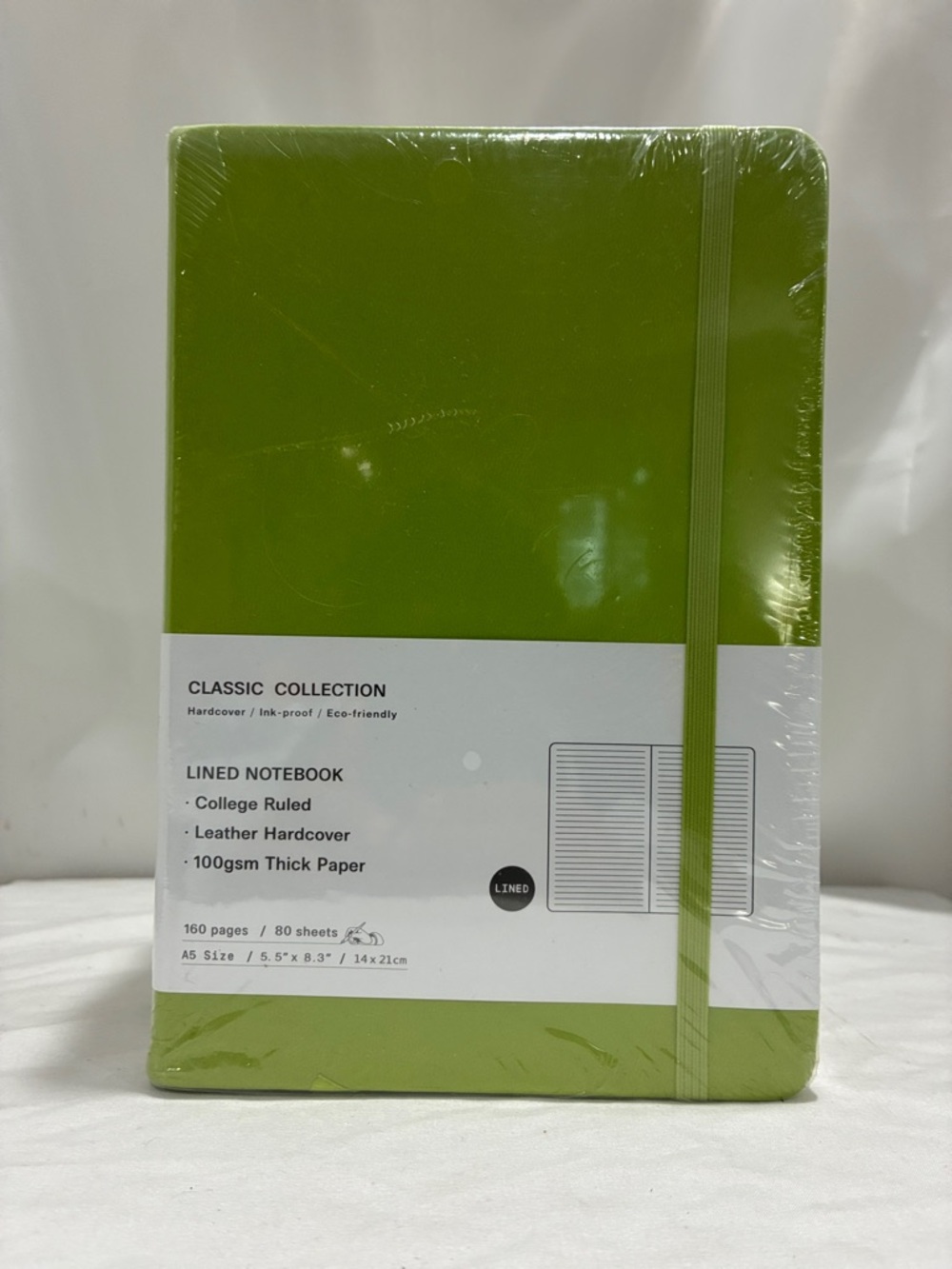 IC COLLECTION 6pk Green Hardcover Notebook with Elastic NWT